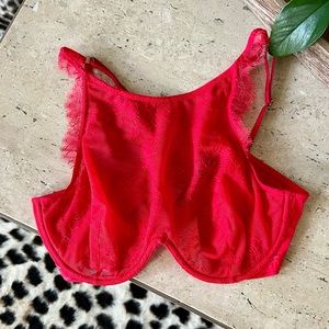 Victorias Secret Very Sexy Chantilly High Neck Floral Lace Bra Red Size 36 D